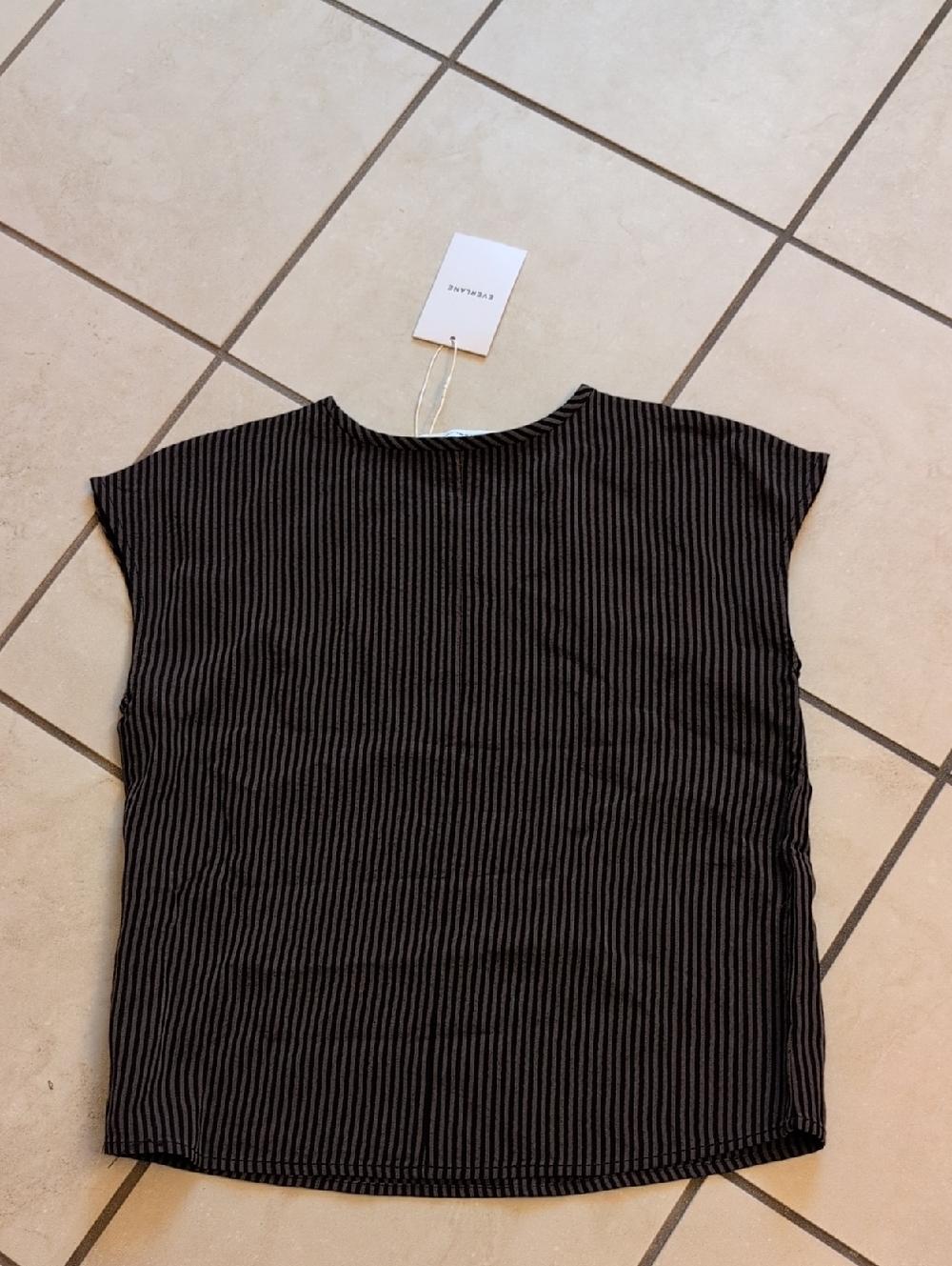 NWT Everlane The Mini Jacquard Stripe Top Brown Black Short Sleeve Size XS - Picture 3 of 9